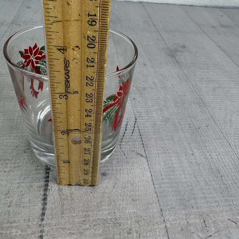 Anchor Hocking POINSETTIA & RIBBONS 89524 Rocks 9oz Whiskey Glasses Set 3 NEW